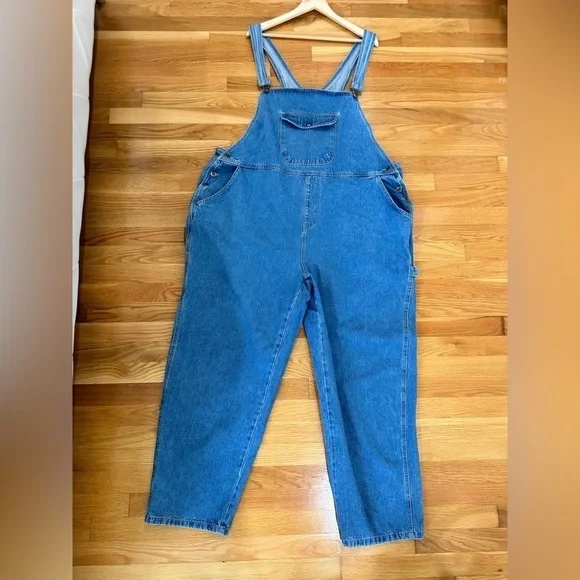 St. John’s Bay Overalls Mens 3XL Faded Blue Denim Bib Work Heavy Moto Bi…